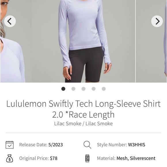 Lululemon Swiftly Tech Long-Sleeve Shirt 2.0 * Race Length, Lilac Smoke, Size 8 - Picture 1 of 9